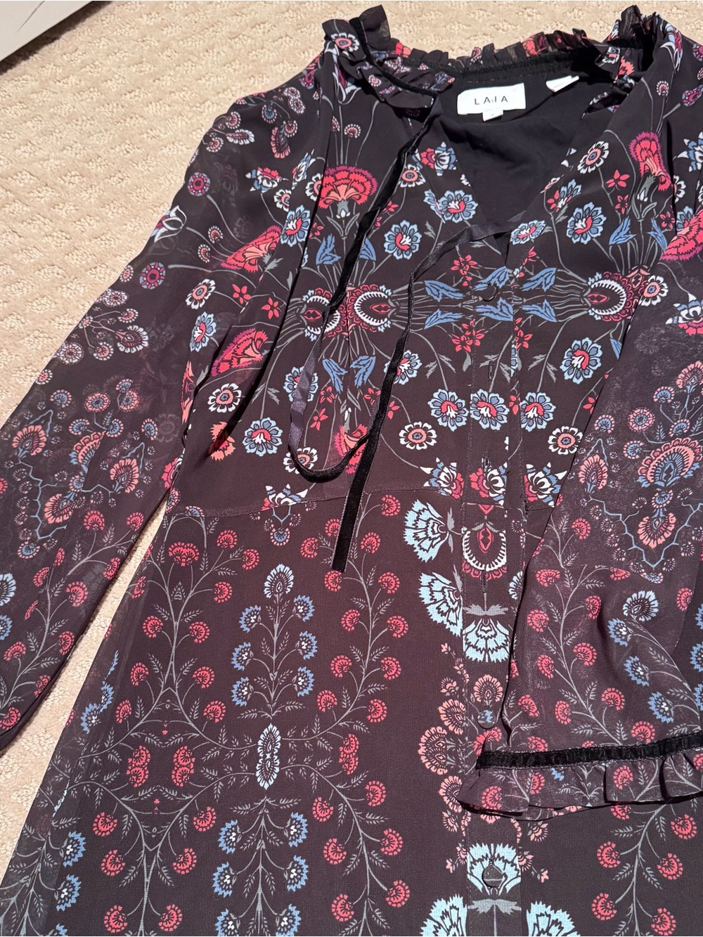 Bohemian Floral Maxi Dress in Black with Pink & Blue Accents - Picture 2 of 3